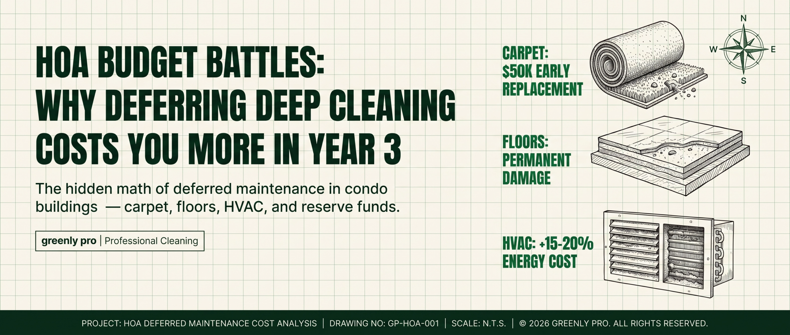 HOA Budget Battles blog cover — why deferring deep cleaning in condo buildings accelerates HOA deferred maintenance costs across carpet, hard floors, and HVAC systems