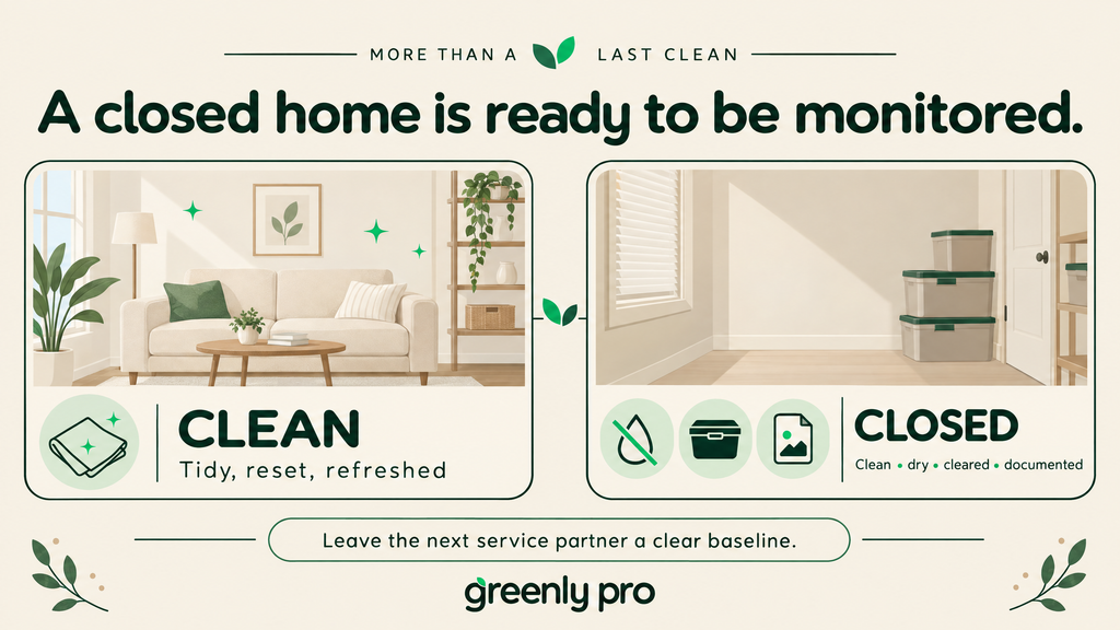 Winterize home vacations: Clean versus closed for winter: a tidy room is reset and refreshed, while a closed home is clean, dry, cleared, and documented for monitoring